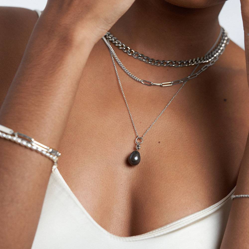Ariel Black Pearl Necklace - Silver
