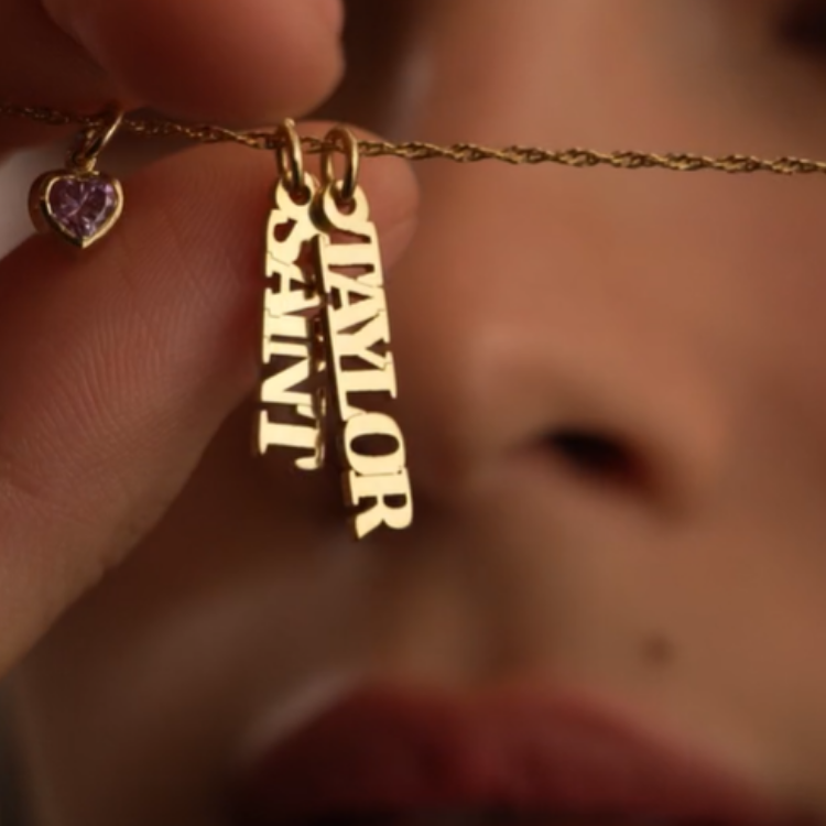Demi-fine jewelry — gold vermeil Singapore chain name necklace with gemstone