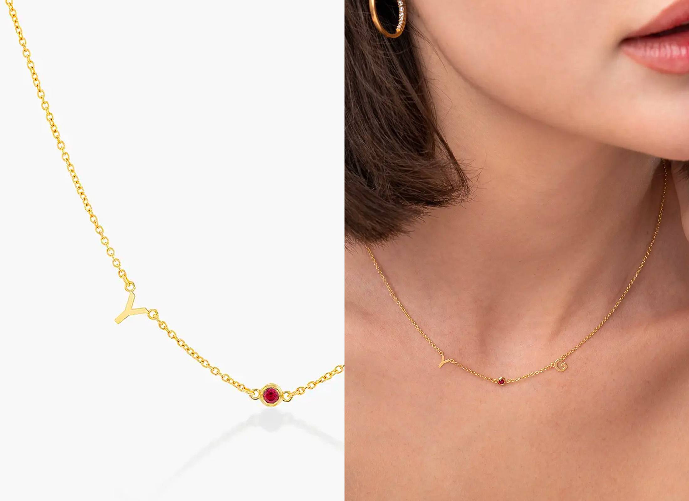 The Inez Initial Necklace With Ruby in Gold Vermeil