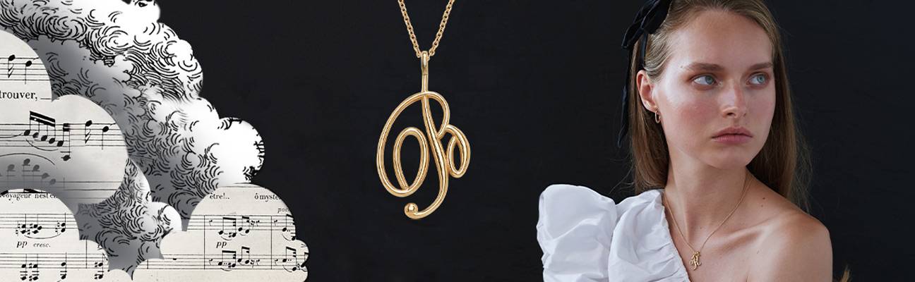 Girl with golden music note necklace