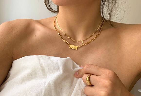 Gold Plated Name Necklace with Gourmette Chain