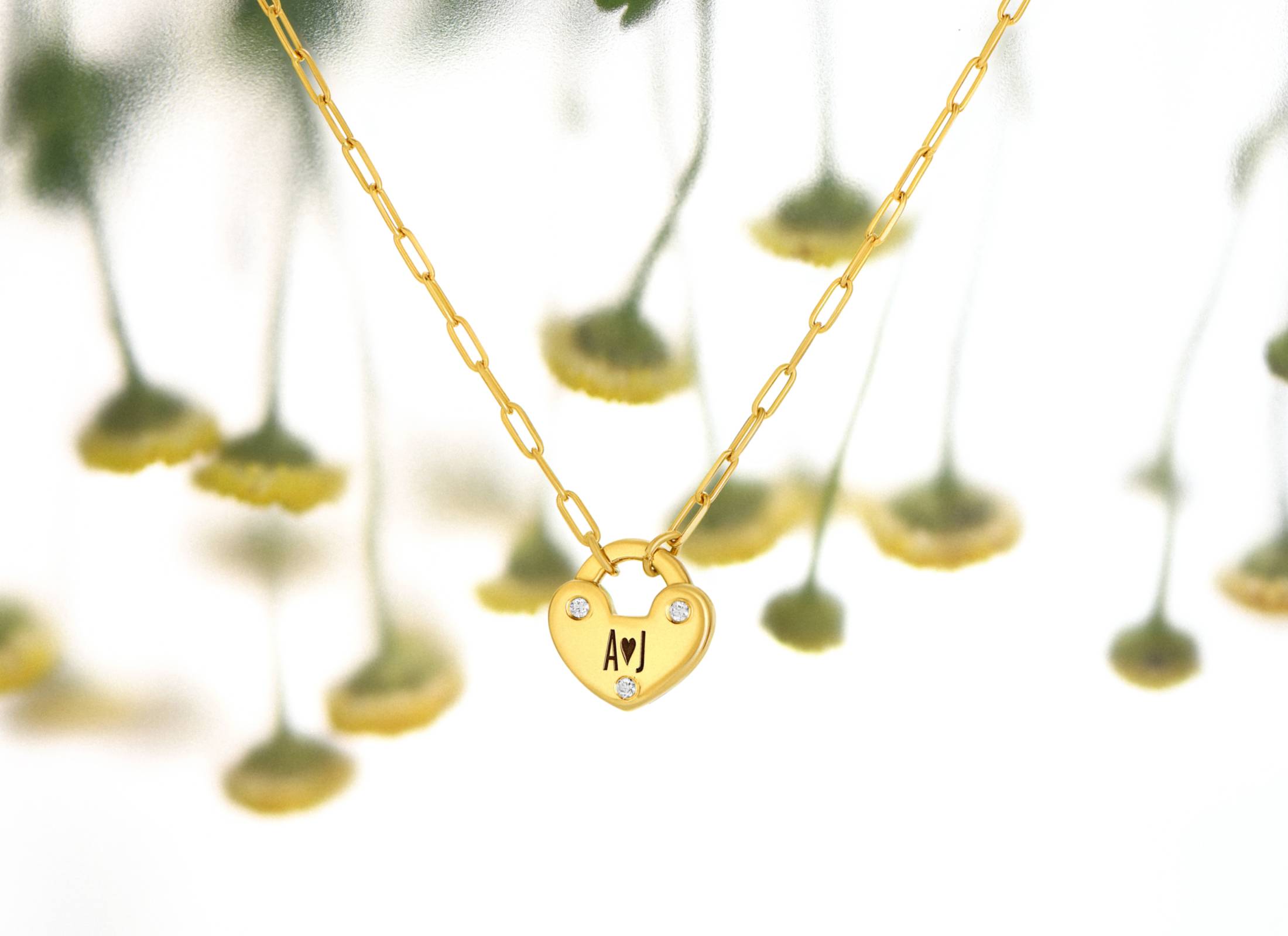 Initials Heart Charm Lock Necklace