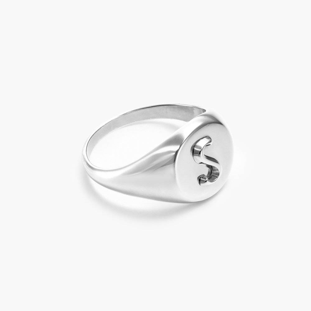 Ayla Round Initial Signet Ring - Sterling Silver