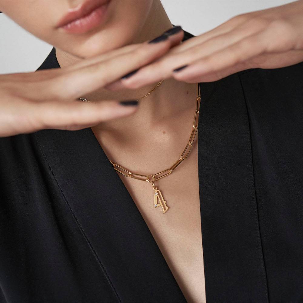 Billie Initial Link Chain Necklace With Diamonds - Gold Vermeil