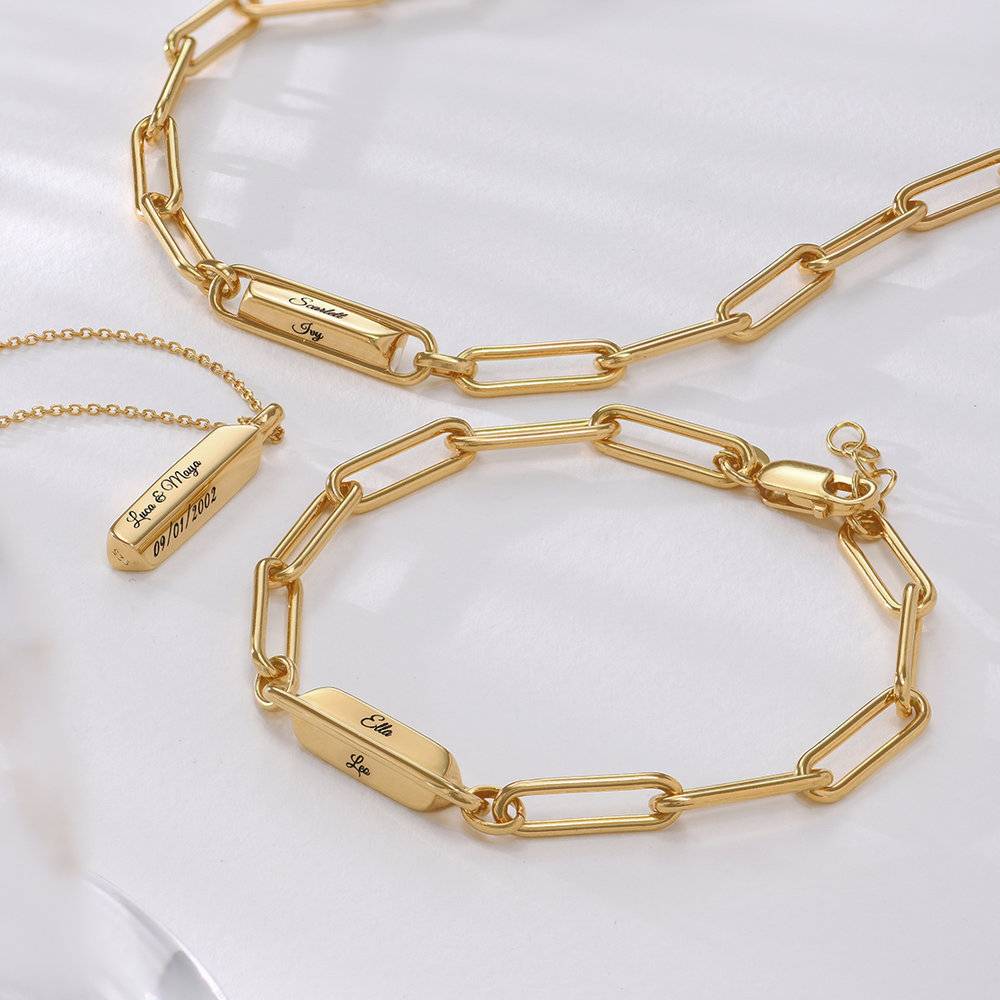 Ciara Custom Bar Paperclip Bracelet - Gold Vermeil
