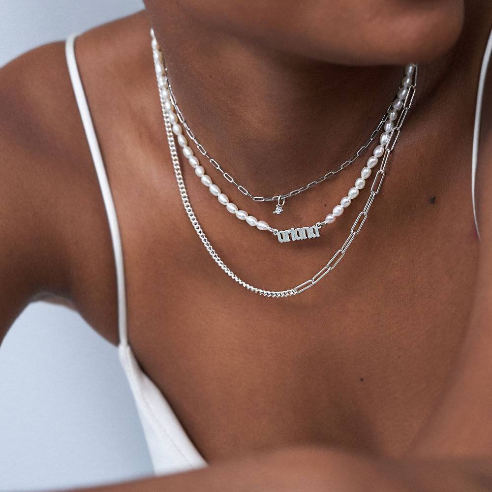 Custom Pearl Name Necklace - Silver