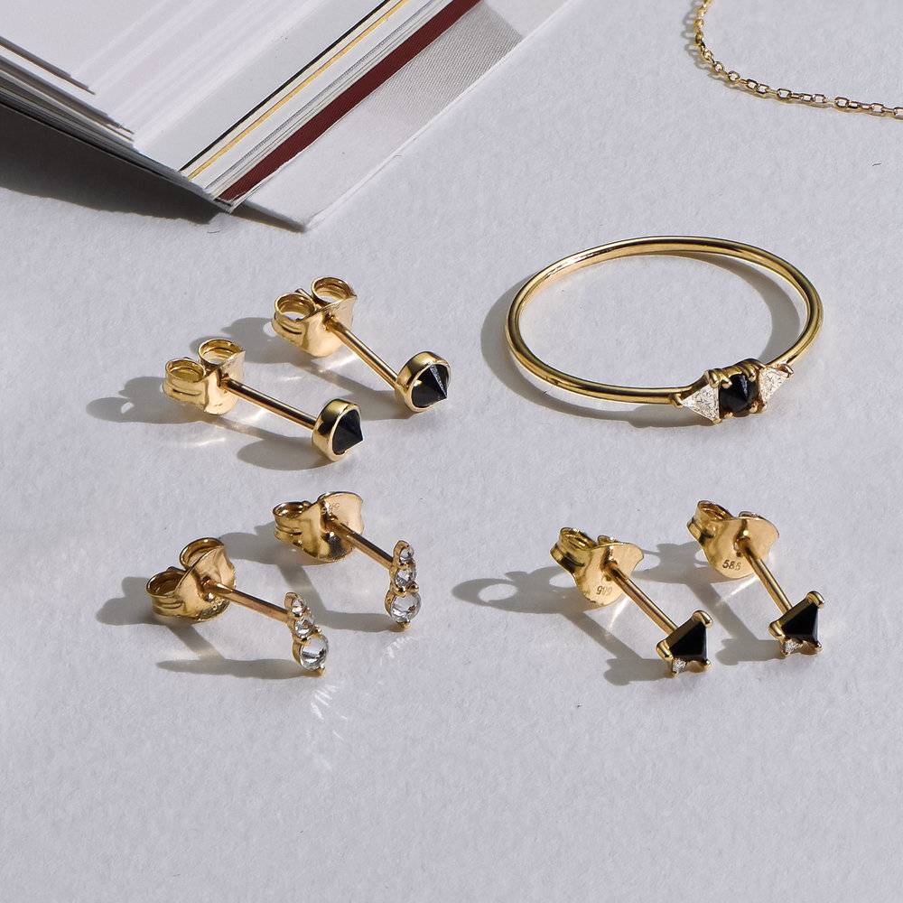Darla Black Round Diamond Stud Earrings - 14K Solid Gold