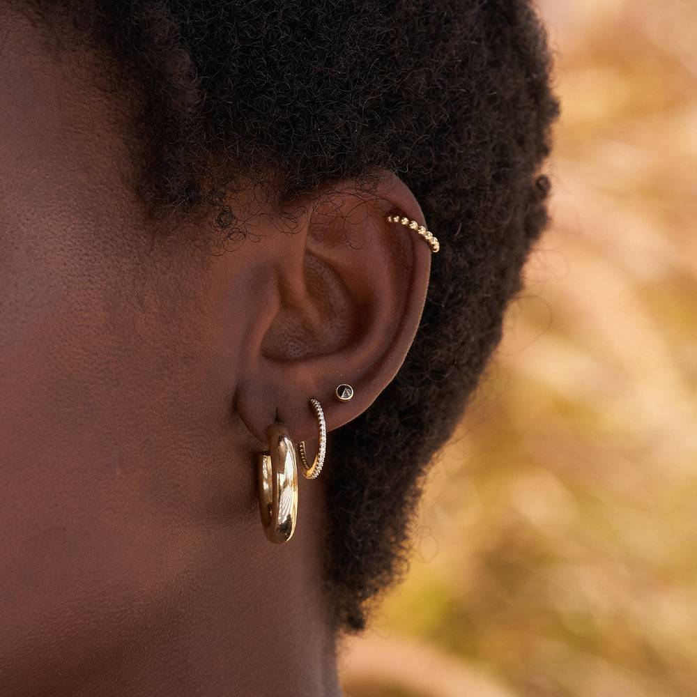 Darla Black Round Diamond Stud Earrings - 14K Solid Gold