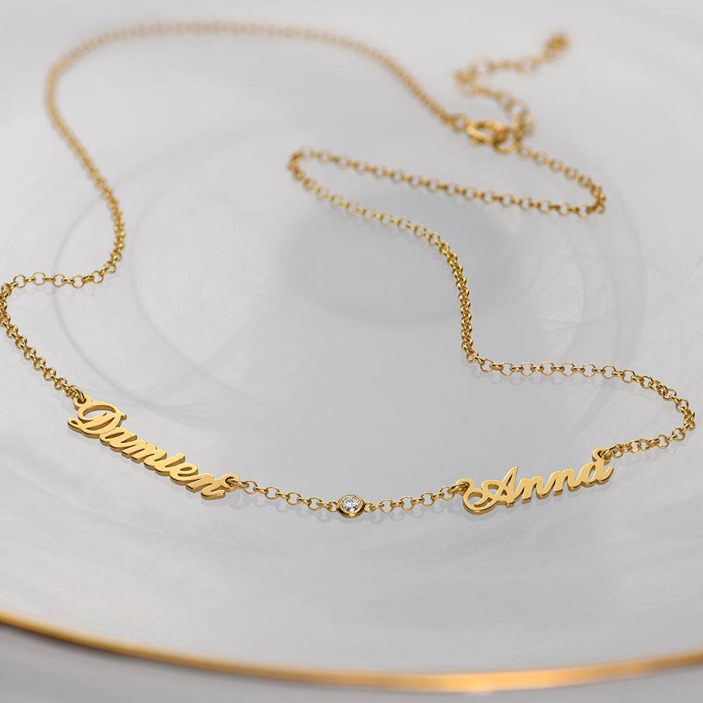 Multiple Name Necklace with Diamonds - Gold Vermeil