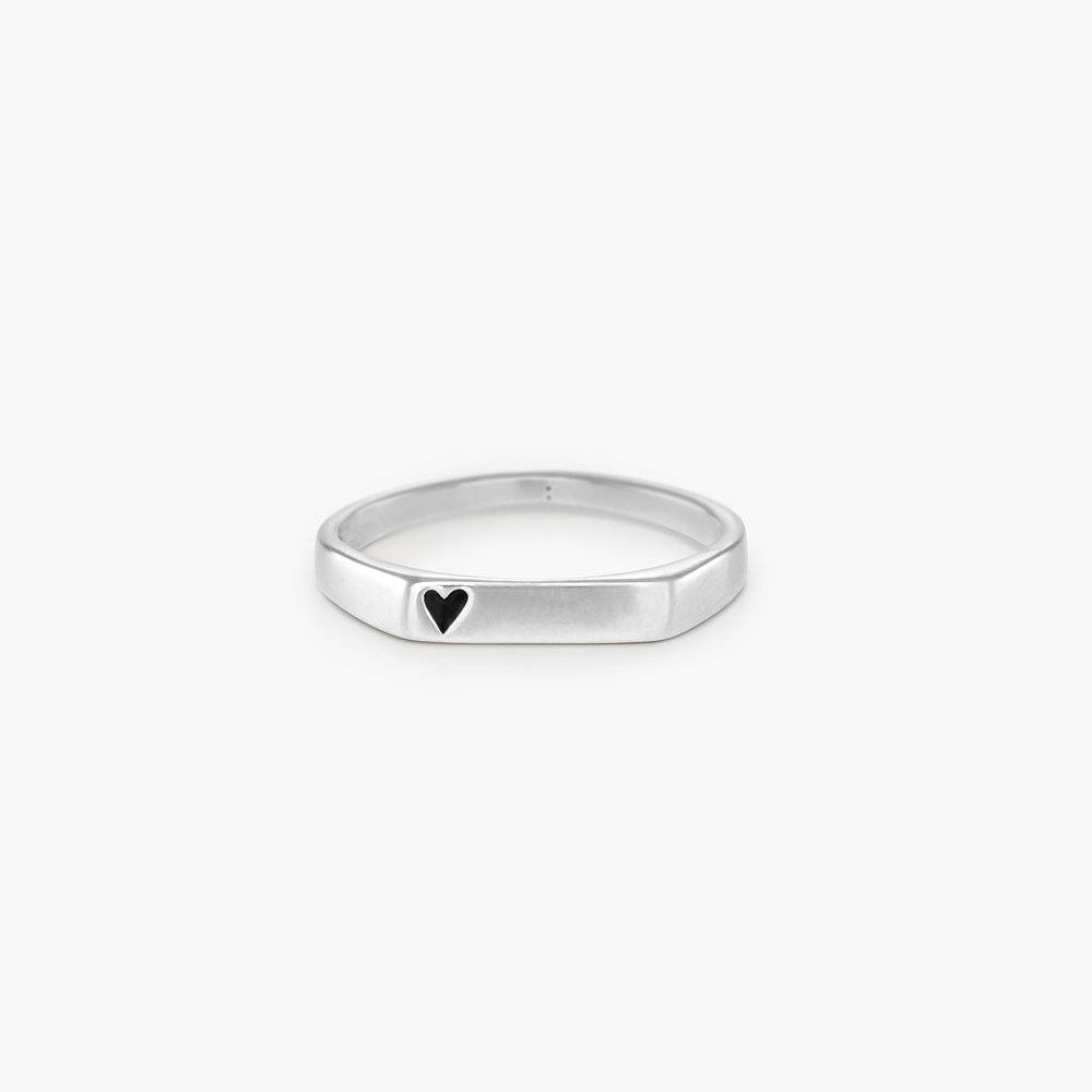 Echo Heart Thin Signet Ring - Sterling Silver