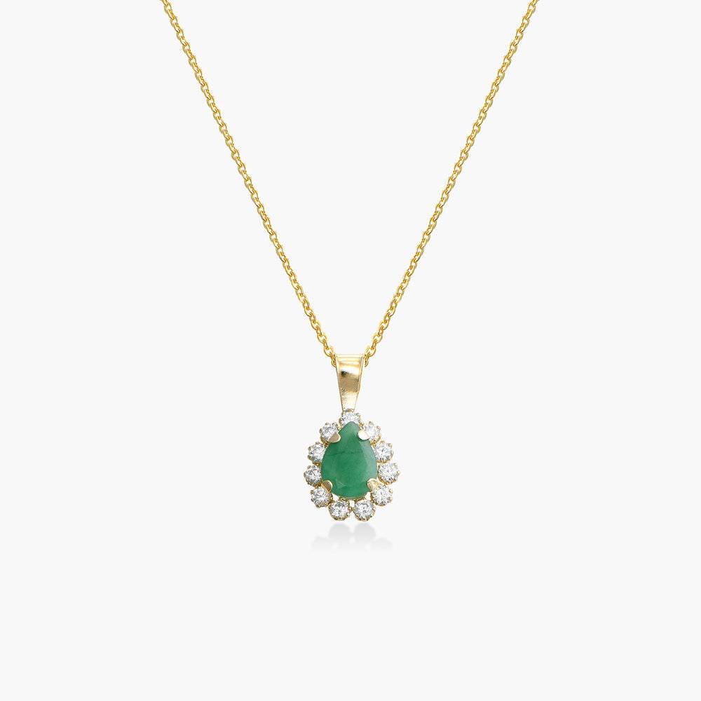 Emerald and Cubic Zirconia Pendant Necklace - 14K Solid Gold