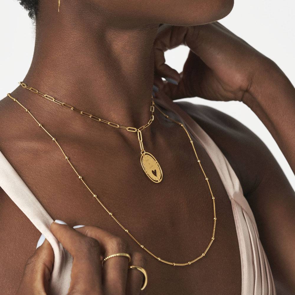 Halo Engraved Heart Pendant Necklace - Gold Vermeil