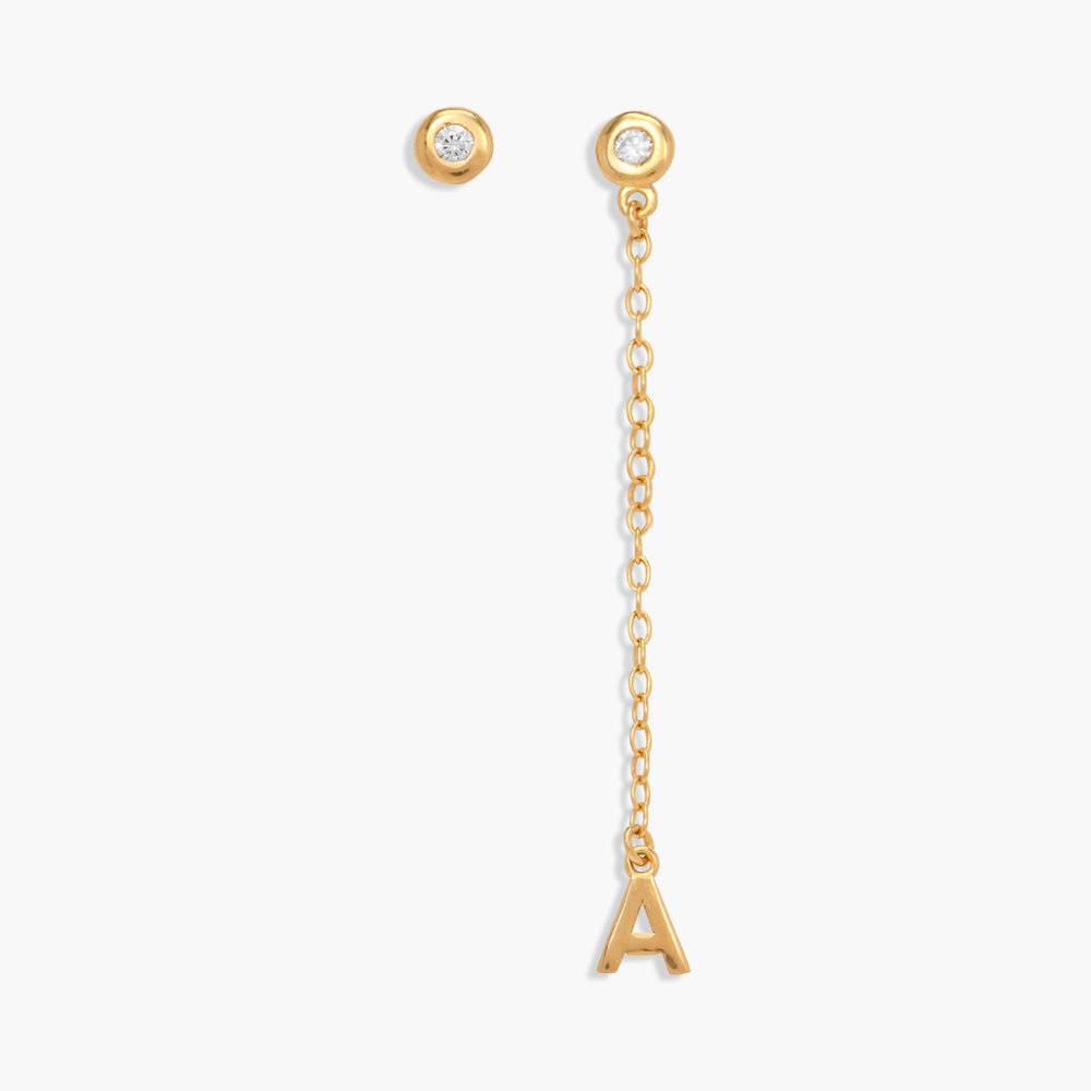 Inez Initial Chain Stud Earring with Diamonds - 14k solid Gold