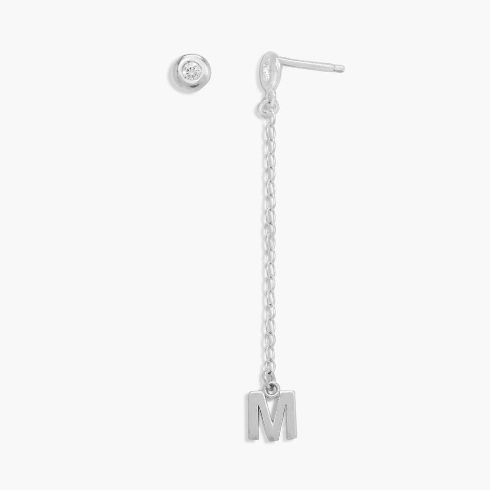 Inez Initial Chain Stud Earring with Diamonds - Silver
