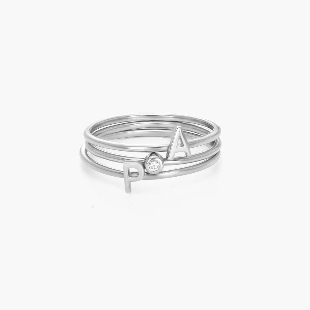 Inez Initial Ring and Diamond Ring Set - Silver