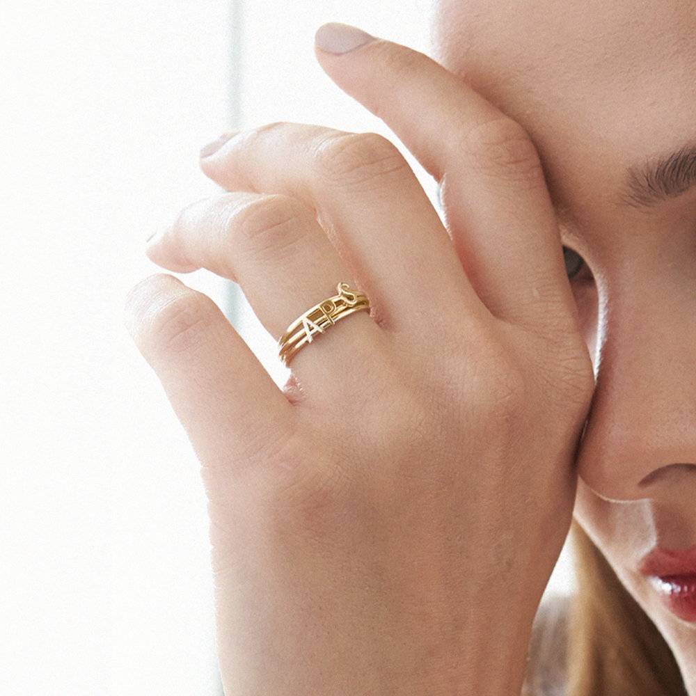 Stackable Inez Initial Ring - 14K Solid Gold
