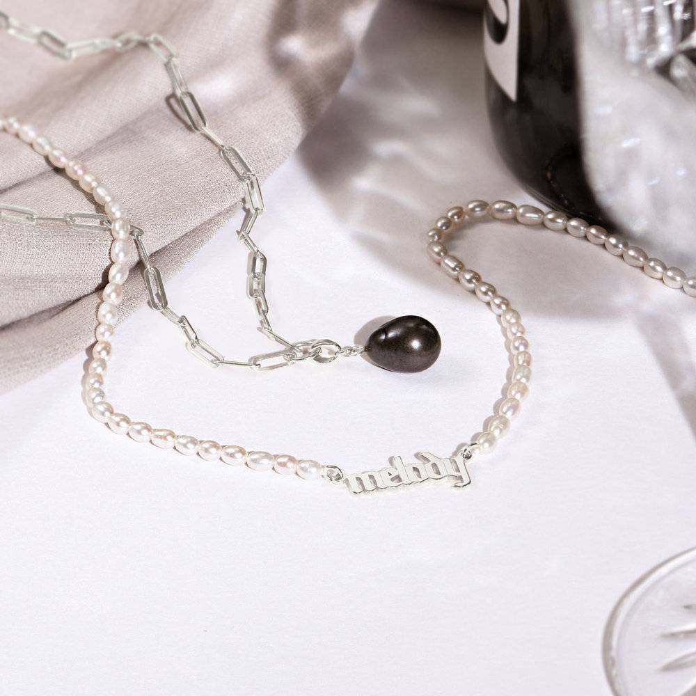 Isla Black Pearl Necklace With Paperclip Chain - Silver