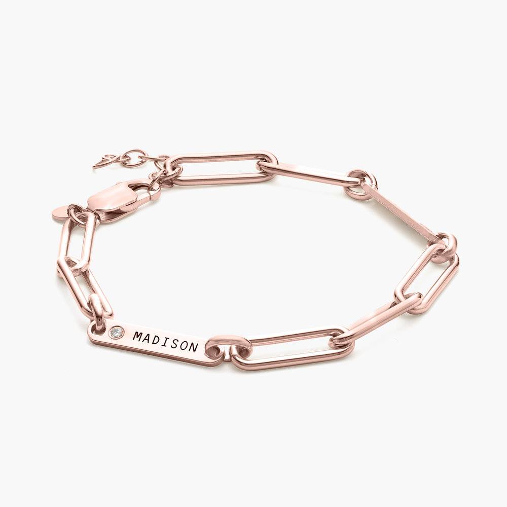 Ivy Name Paperclip Chain Bracelet with Diamonds - Rose Gold Vermeil