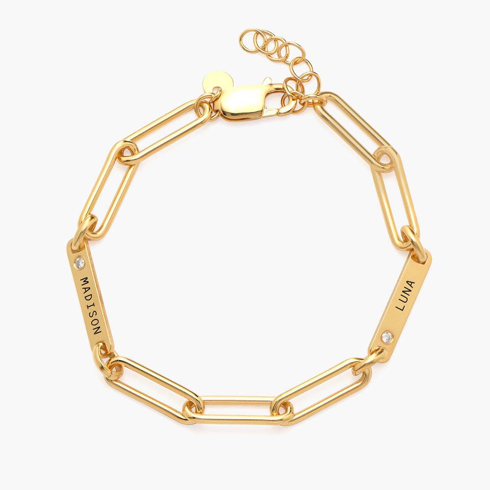 Ivy Name Paperclip Chain Bracelet with Diamond - Gold Vermeil