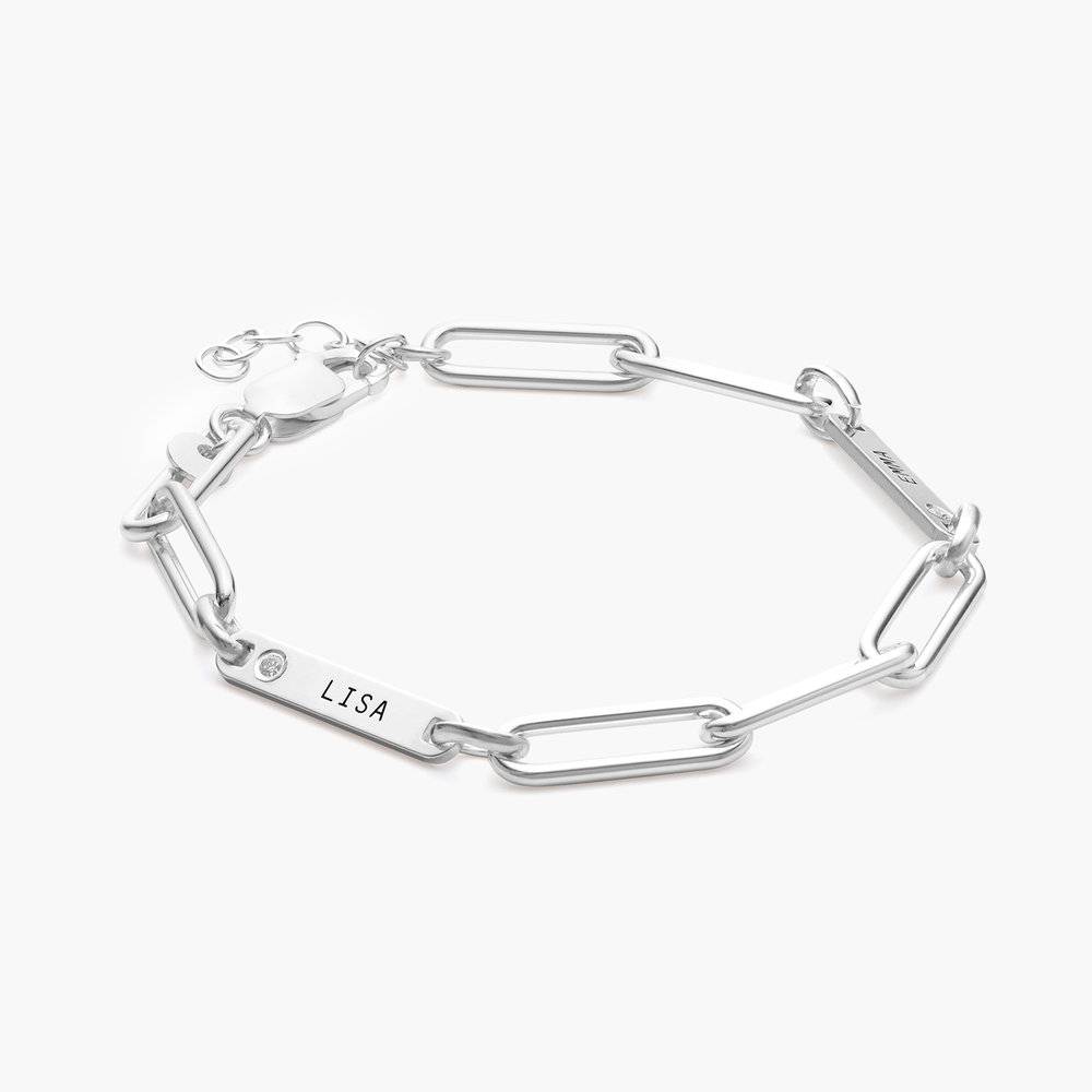 Ivy Name Paperclip Chain Bracelet with Diamond - Silver