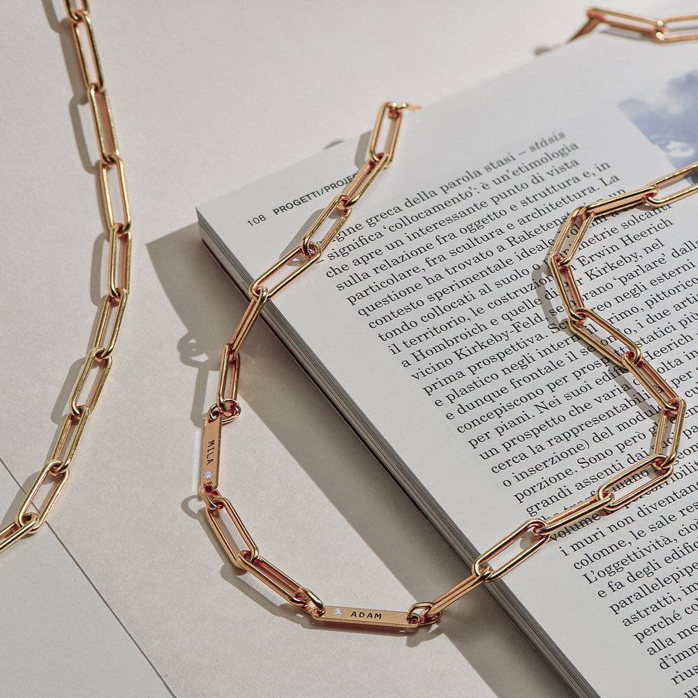 Ivy Name Paperclip Chain Necklace - Rose Gold Vermeil with Diamonds