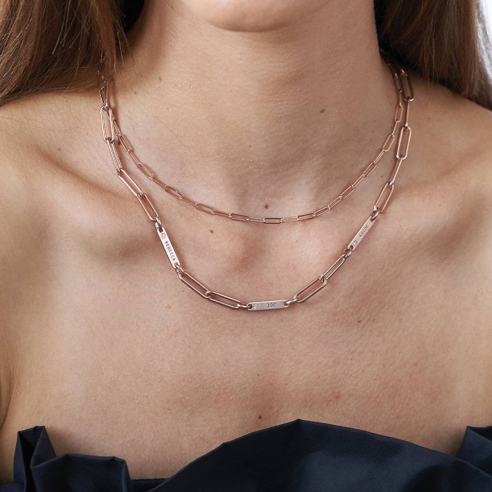 Ivy Name Paperclip Chain Necklace - Rose Gold Vermeil with Diamonds