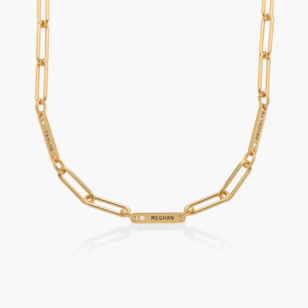 Ivy Name Paperclip Chain Necklace with Diamond - Gold Vermeil