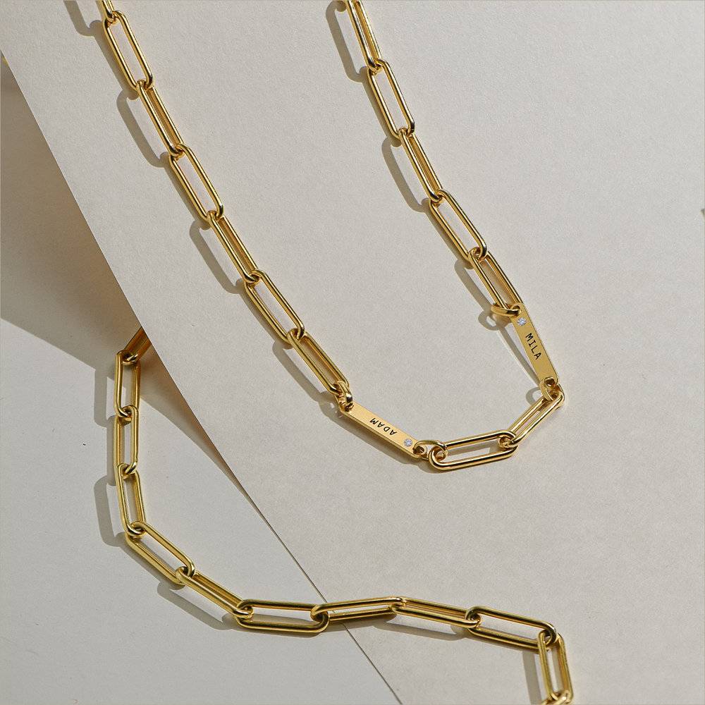 Ivy Name Paperclip Chain Necklace with Diamond - Gold Vermeil
