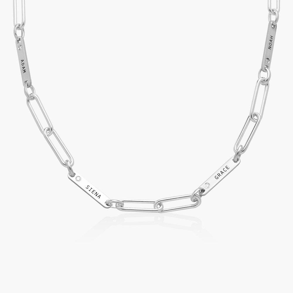 Ivy Name Paperclip Chain Necklace with Diamond - Silver