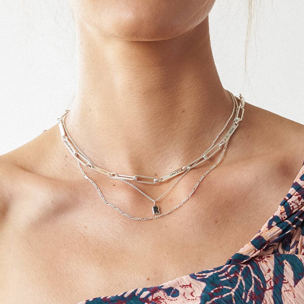Ivy Name Paperclip Chain Necklace with Diamond - Silver