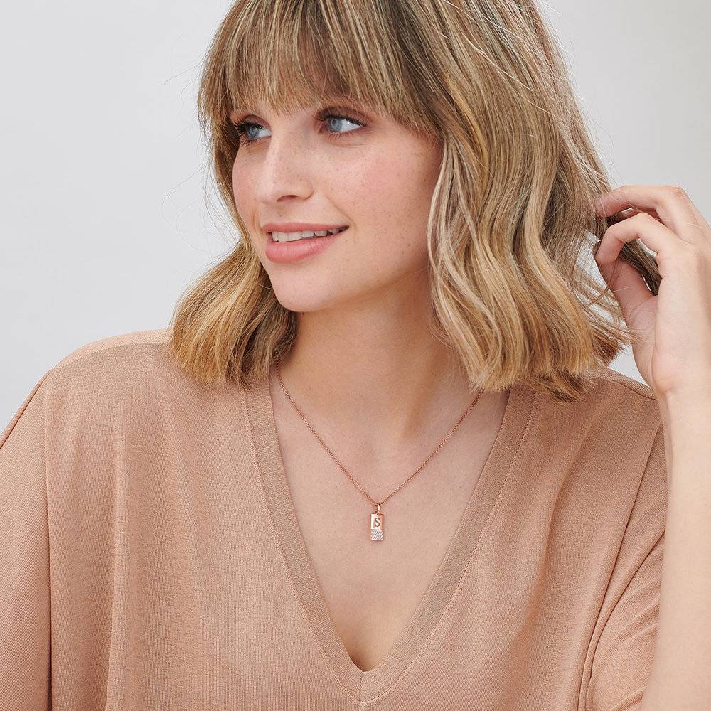 Luna Shimmer Initial Tag Necklace - Rose Gold Plated