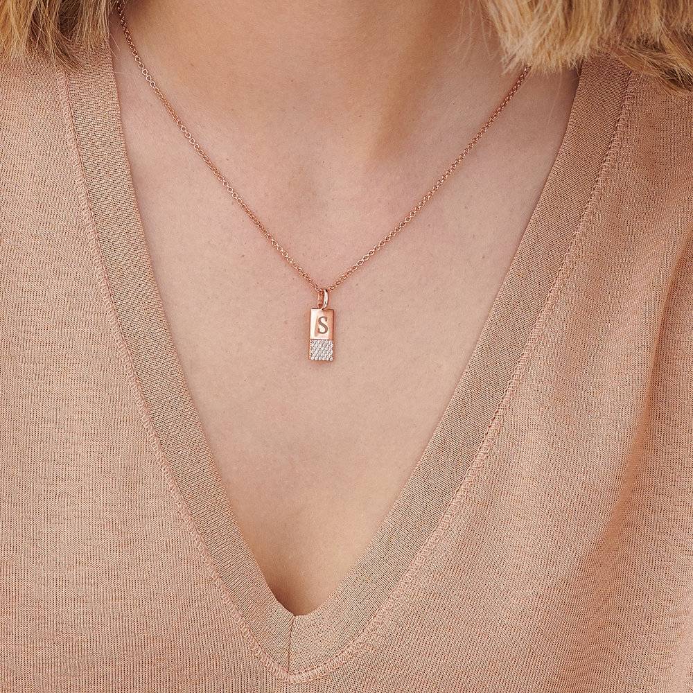 Luna Shimmer Initial Tag Necklace - Rose Gold Plated