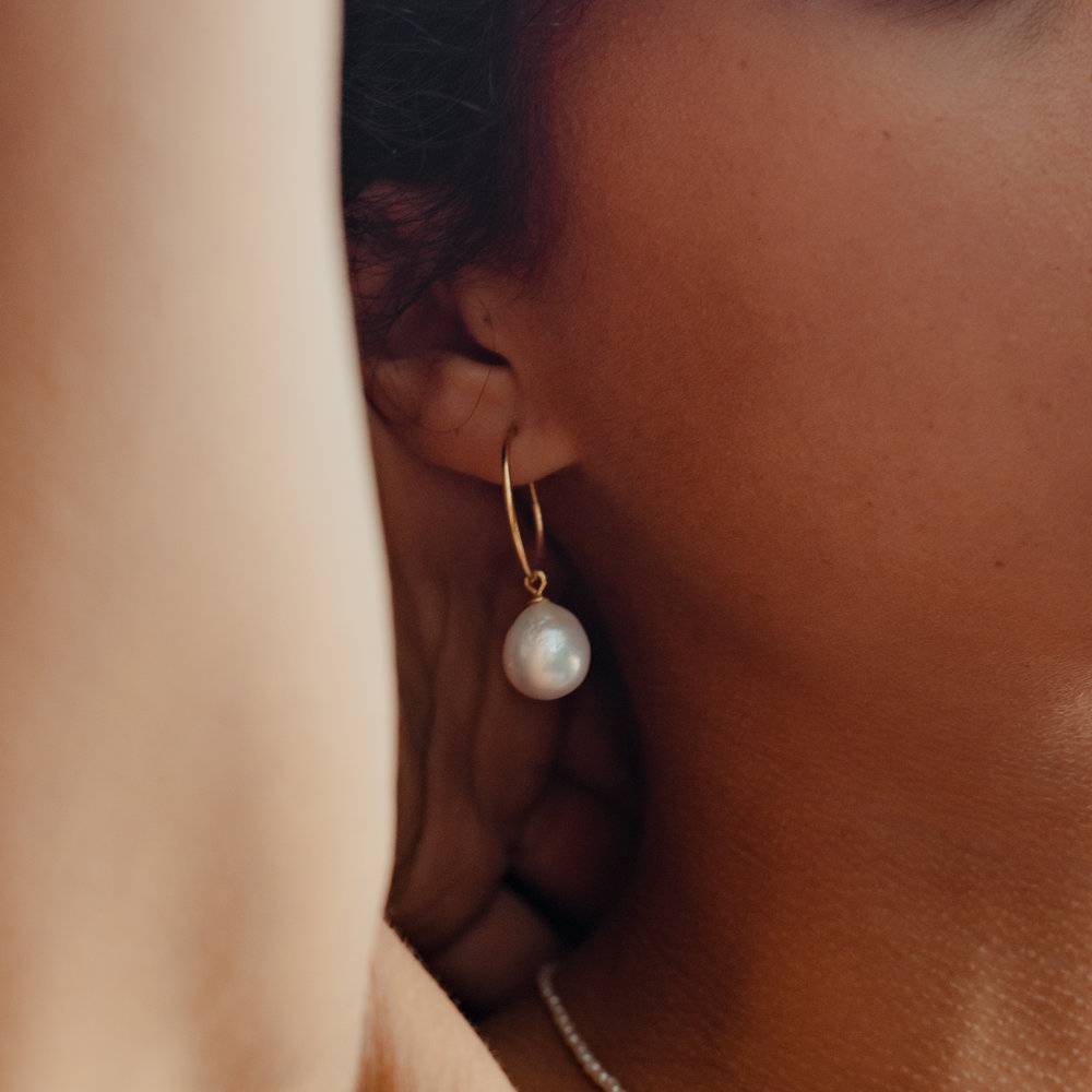 Melody White Pearl Hoop Earrings- Gold Plated