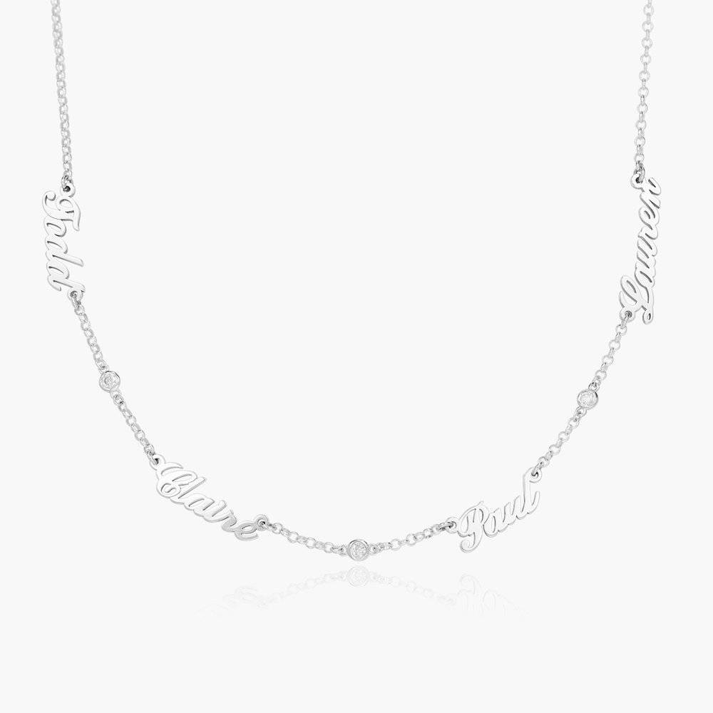 Multiple Name Necklace with Diamonds - Silver