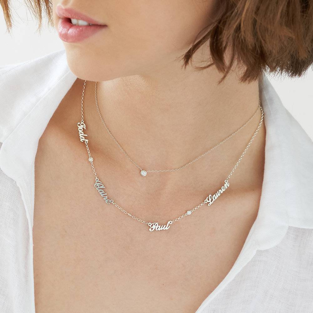 Multiple Name Necklace with Diamonds - Silver