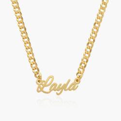 Name Necklace With Bold Curb Chain- Gold Vermeil