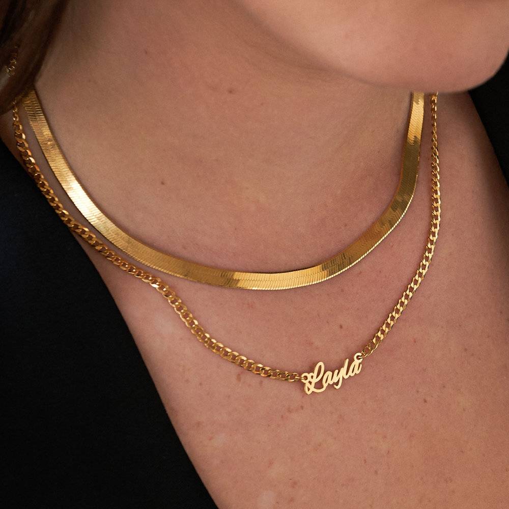 Name Necklace With Bold Curb Chain- Gold Vermeil