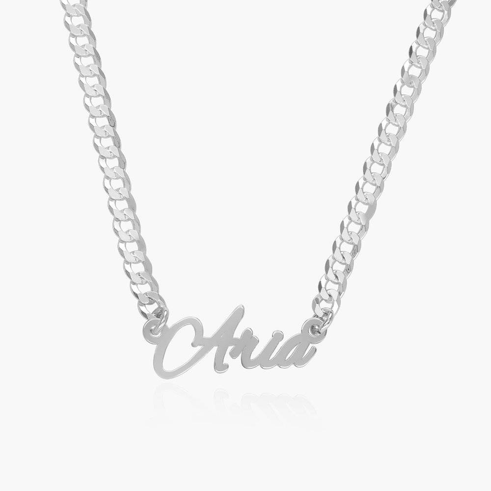 Name Necklace With Bold Curb Chain- Sterling Silver