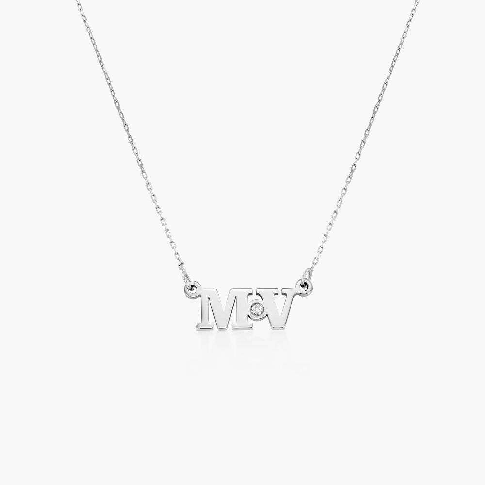 Seeing Double Initials Necklace with Diamond - 10K White Solid Gold