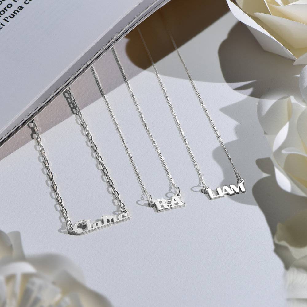Seeing Double Initials Necklace with Diamond - 10K White Solid Gold