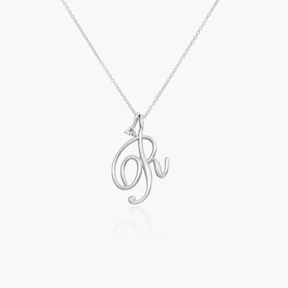 Nina Large Initial Music Note Necklace with Diamond - Silver