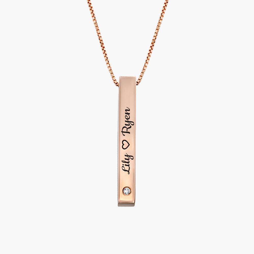 Pillar Bar Engraved Necklace With Diamonds - Rose Gold Plated