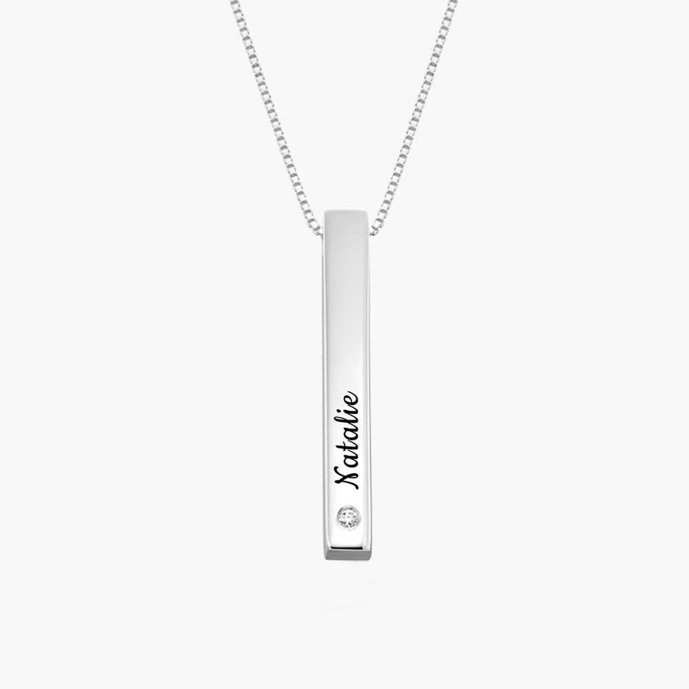 Pillar Bar Engraved Necklace With Diamonds - Sterling Silver