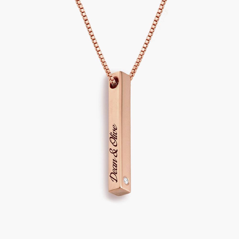 Pillar Bar Necklace with Diamond - Rose Gold Plated