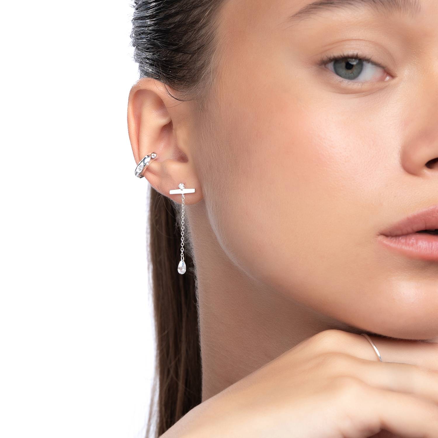 Capri Floating Diamond Stud Earrings- Silver-5 product photo