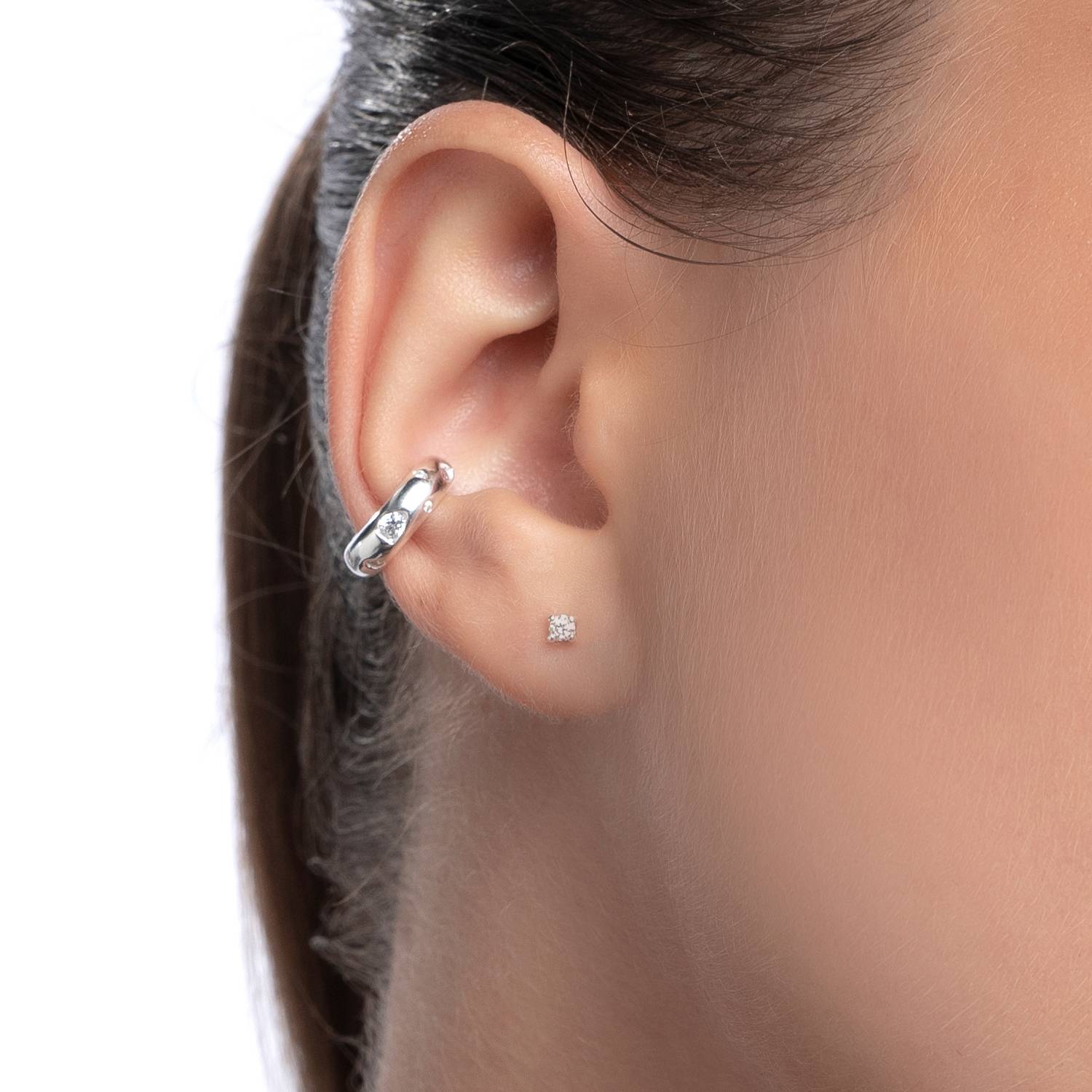 Capri Floating Diamond Stud Earrings- Silver-6 product photo