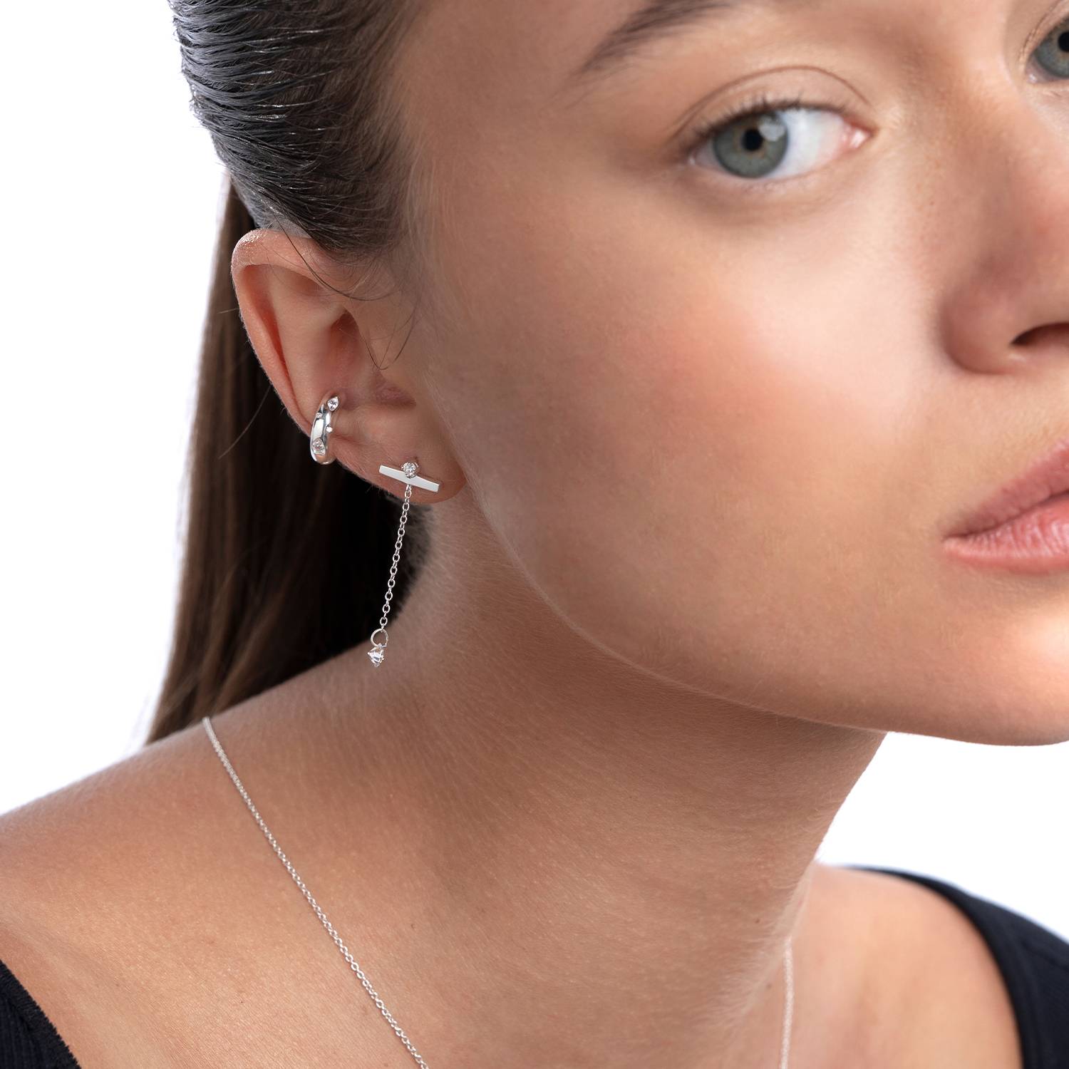 Capri Floating Diamond Stud Earrings- Silver-4 product photo