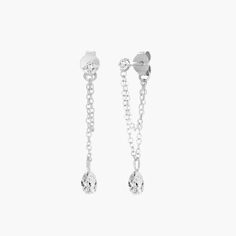 Capri Floating Diamond with Double Chain Stud Earrings- Silver-3 product photo