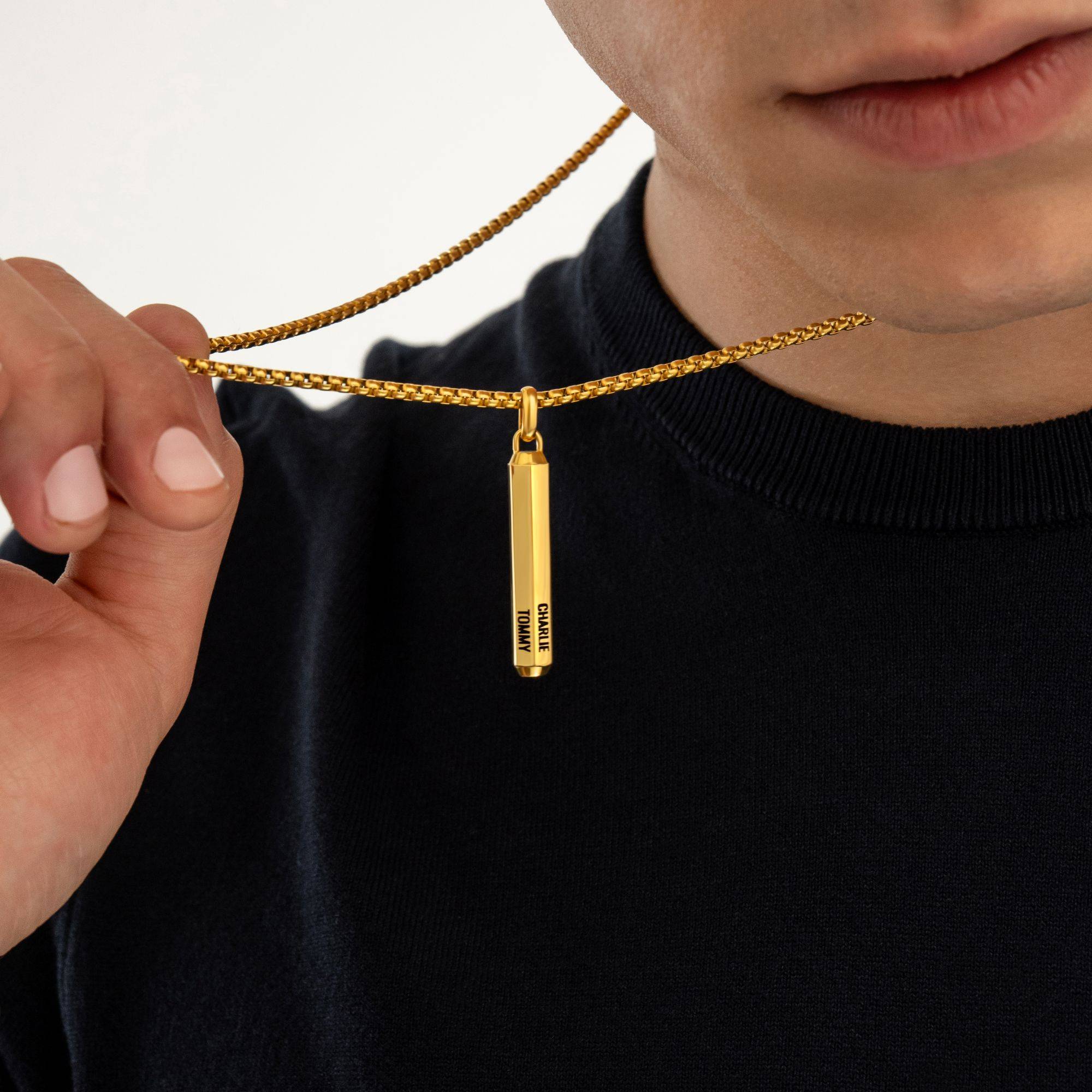 3D Engraved Hexagon Bar Necklace for Men in Stainless Steel with Gold PVD-3 product photo
