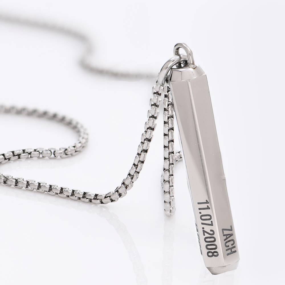 3D Engraved Hexagon Bar Necklace in Stainless Steel for Men-2 product photo